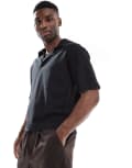 [Pull & Bear] Pull & Bear knitted self stripe polo in black XL BLACK