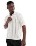 [Pull & Bear] Pull & Bear knitted self stripe polo in ecru-White L Ecru