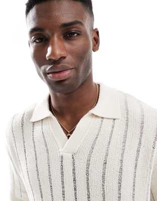 PULL & BEAR KNITTED SELF STRIPE POLO