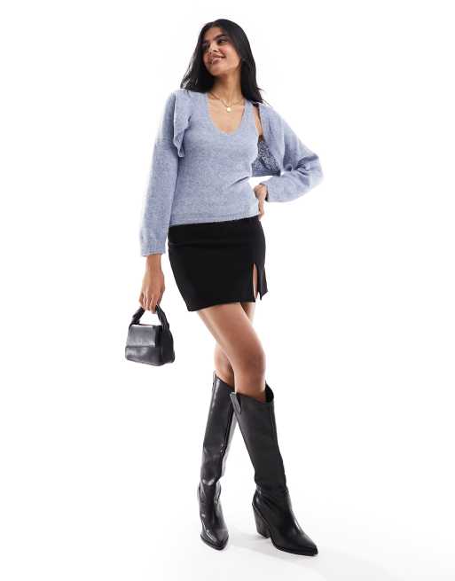 Pull&Bear knitted shrug top co-ord in blue