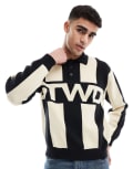 [Pull & Bear] Pull & Bear knitted stripe STWD polo in black L BLACK