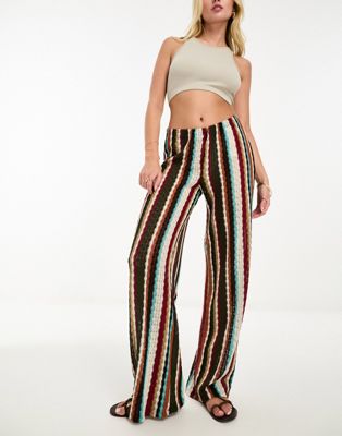 Pull&Bear knitted striped trouser in multi