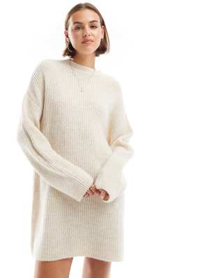 knitted sweater mini dress in ecru-White