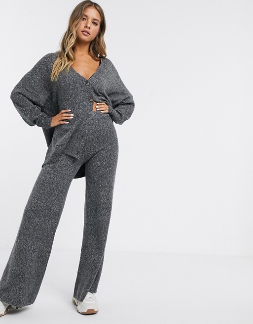 Pull&Bear knitted trousers co ord in dark grey