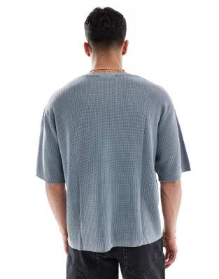 Pull & Bear Knitted Washed T-shirt In Blue