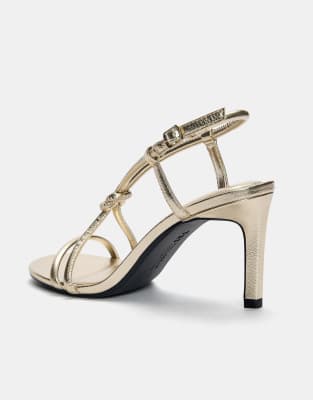 Pull&Bear knotted high heel sandals in gold