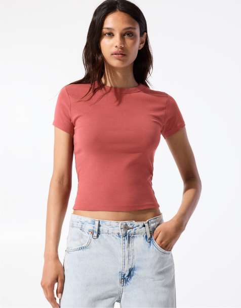 Pull&Bear - Kobberrød figursyet basis-T-shirt - view 1