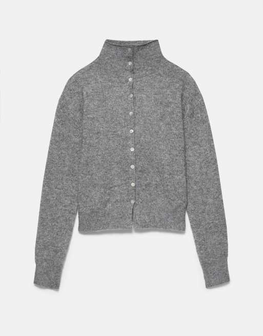 Pull&Bear kofta med hög krage och knappar i gråmelerad, 6 av 7