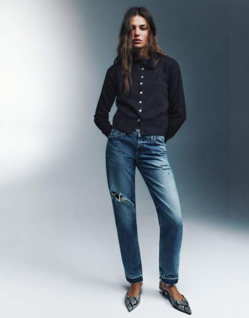 Pull&Bear kofta med hög krage och knappar i marinblått, 4 av 7