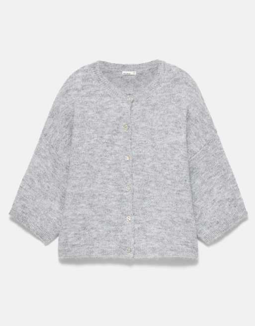 Pull&Bear kofta med korta ärmar i gråmelerad, 5 av 7