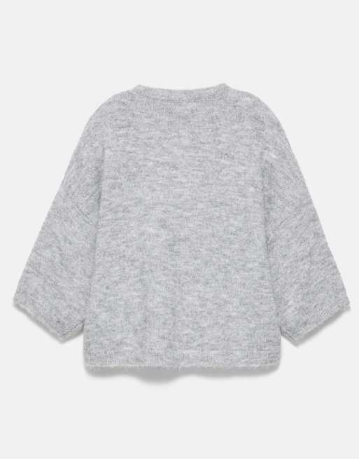 Pull&Bear kofta med korta ärmar i gråmelerad, 7 av 7