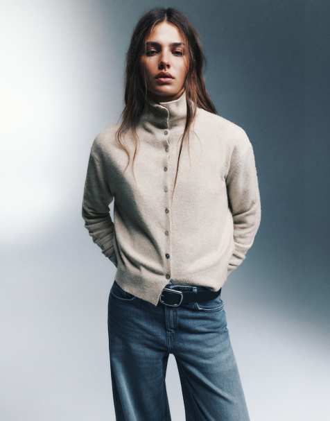 Pull&Bear kofta med ståkrage och knappar i beige - view 1