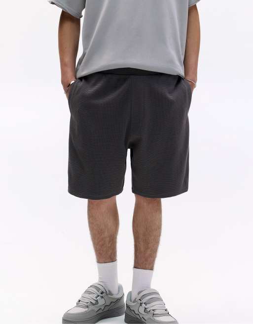 Pull&Bear - Koksgrå bermudashorts i vaffelstrik