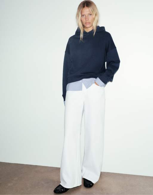 Pull&Bear kombinierter Kapuzenpullover in Marineblau, 4 von 7
