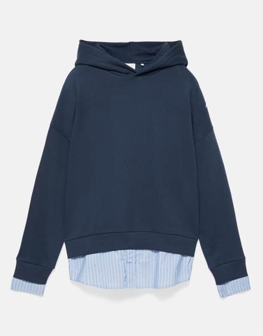 Pull&Bear kombinierter Kapuzenpullover in Marineblau, 5 von 7