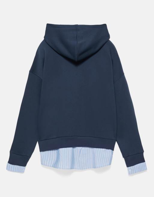 Pull&Bear kombinierter Kapuzenpullover in Marineblau, 7 von 7