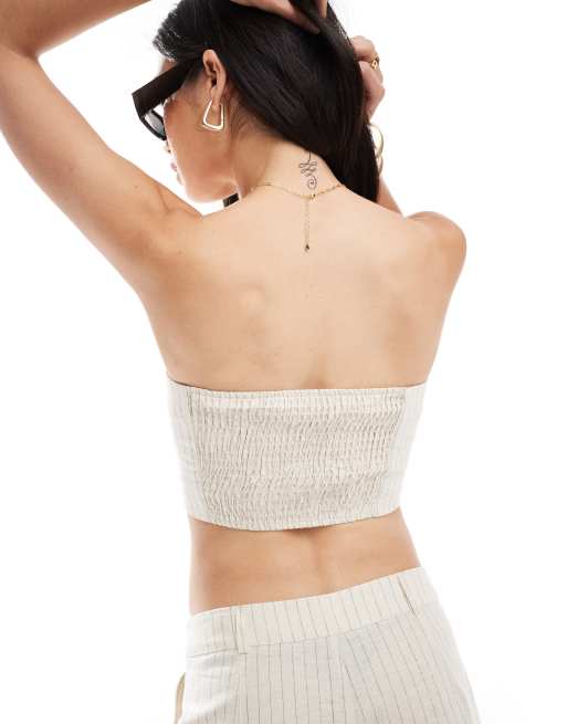 Pull&Bear - Korsettop met krijtstreep in ecru, deel van co-ord set, 2 van 4