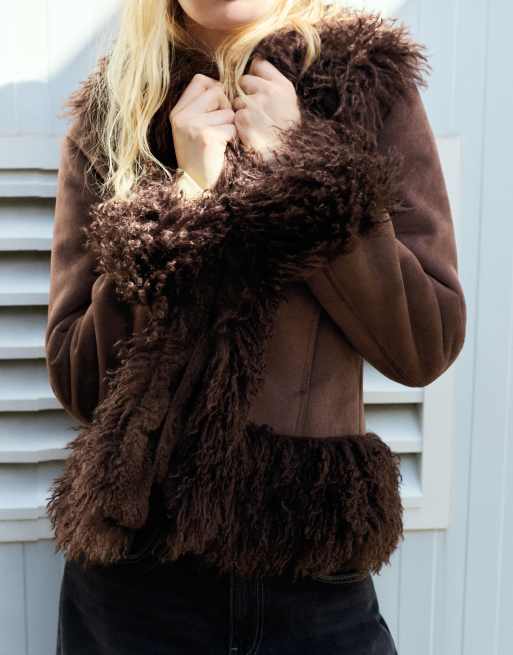 Pull&Bear kort dobbeltsidet jakke i brun, 3 af 7