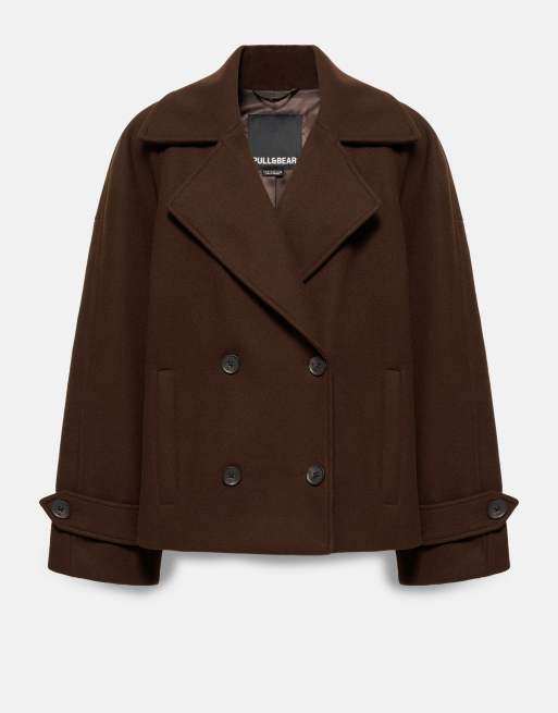 Pull&Bear kort frakke i chokolade, 6 af 7