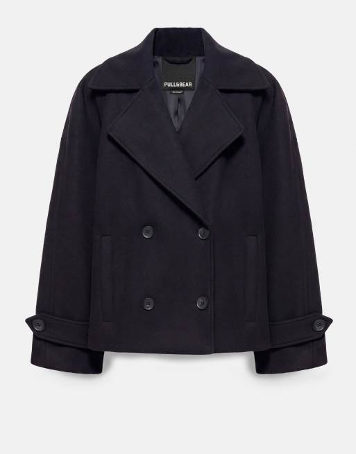 Pull&Bear kort frakke i navy, 6 af 7