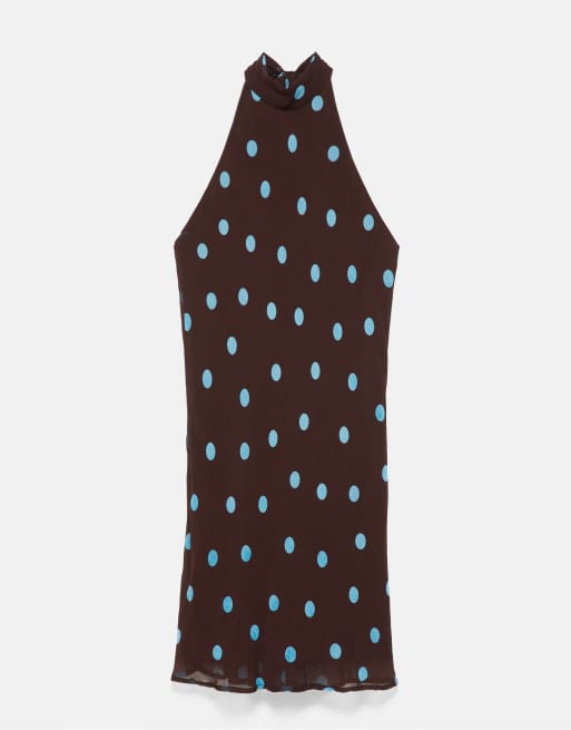 Pull&Bear kort halterneck-kjole med prikker i brun, 6 af 7