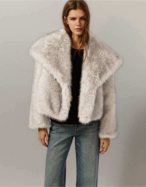 Pull&Bear kort kappa i beige fuskpäls, 2 av 7