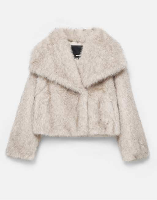 Pull&Bear kort kappa i beige fuskpäls, 5 av 7