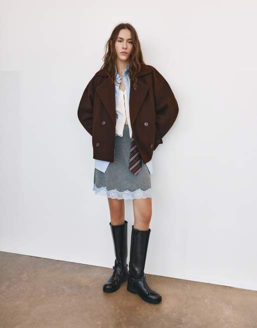 Pull&Bear kort kappa i chokladbrun, 2 av 7