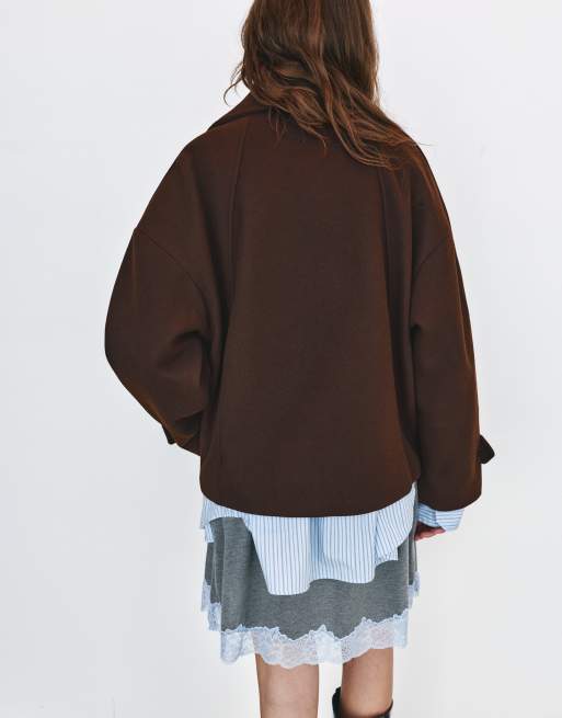 Pull&Bear kort kappa i chokladbrun, 3 av 7
