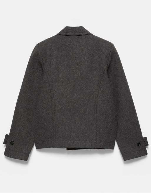 Pull&Bear kort kappa i mörkgrå filtstruktur, 7 av 7