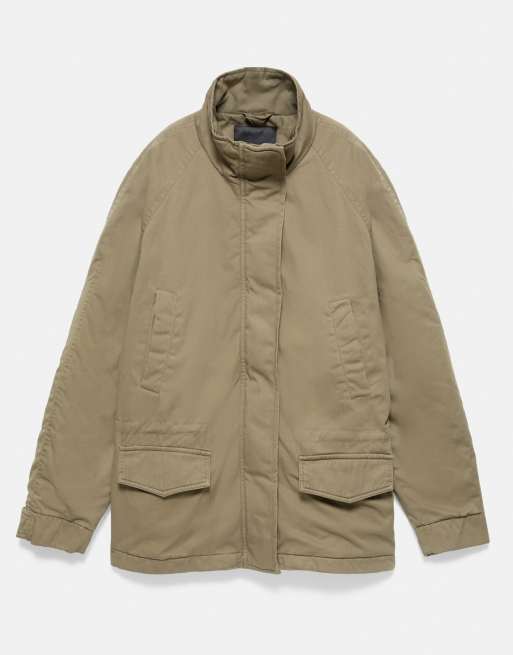 Pull&Bear kort parkas med hög krage i mörk khaki, 6 av 7