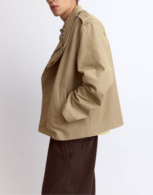 Pull&Bear kort trenchcoat i sandfärg, 5 av 7