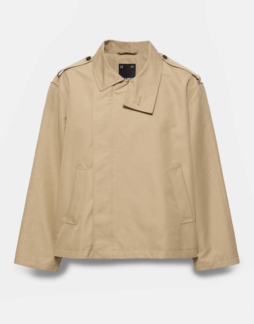 Pull&Bear kort trenchcoat i sandfarvet, 6 af 7