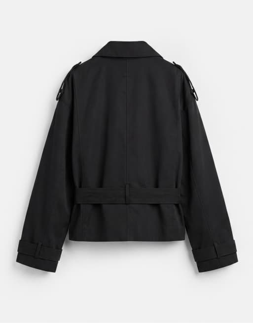 Pull&Bear kort trenchcoat med bælte i sort, 6 af 6
