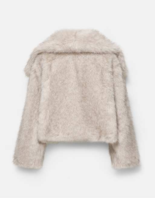 Pull&Bear korte faux-fur jas in beige, 7 van 7