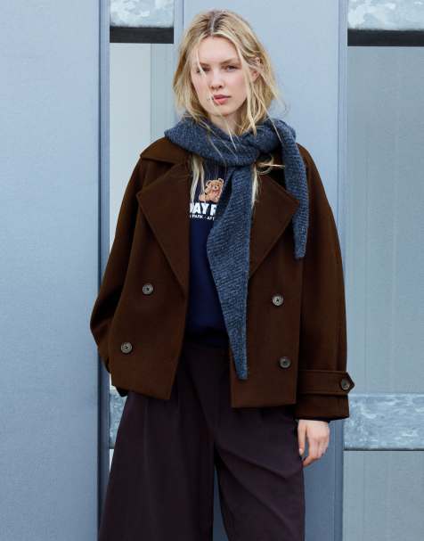 Pull&Bear korte jas in donkerbruin - view 1
