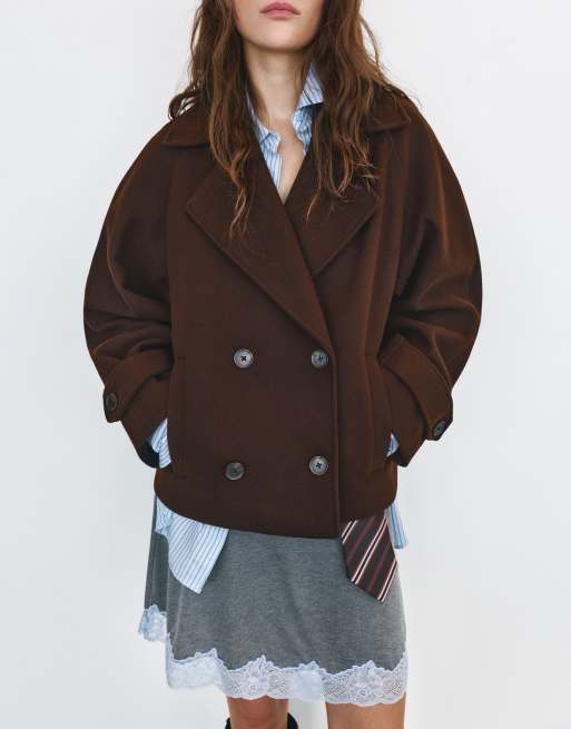 Pull&Bear korte jas in donkerbruin, 5 van 7