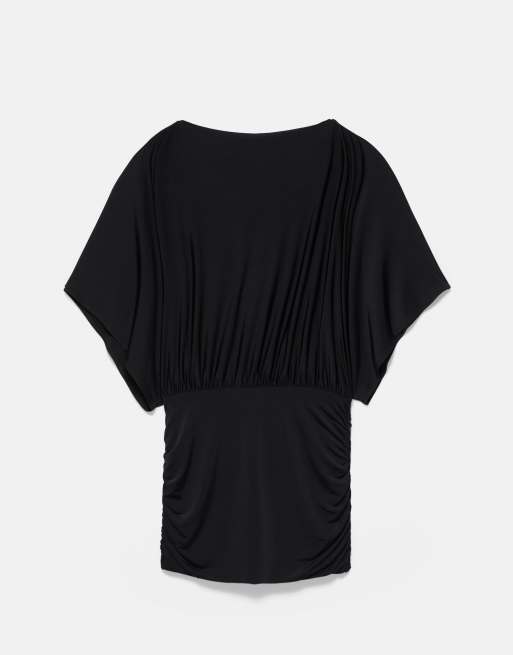 Pull&Bear korte jurk met gedrapeerde achterkant in zwart, 3 van 5