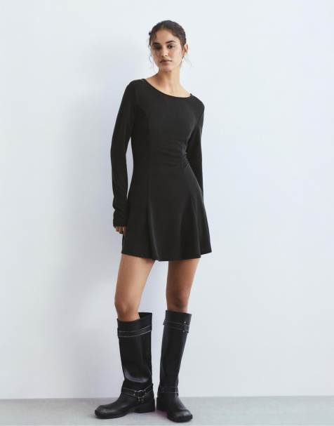 Pull&Bear - Korte jurk met vloeiende zoom in grijs - view 1