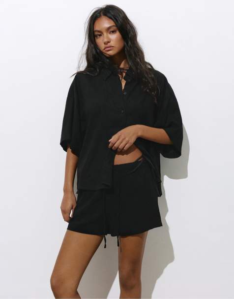 Pull&Bear - Korte set van linnen in zwart - view 1