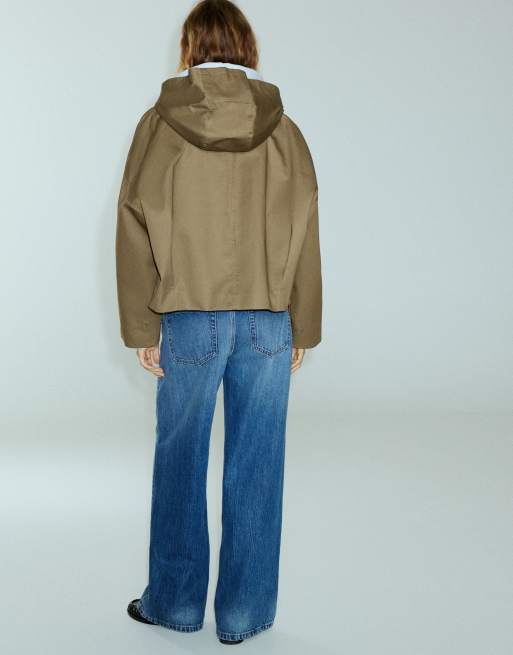 Pull&Bear korte trenchcoat met frogsluitingen in kaki, 2 van 7