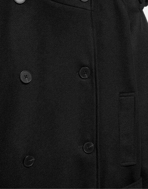 Pull&Bear korte trenchcoat van vilt met riem in zwart met wol, 6 van 7