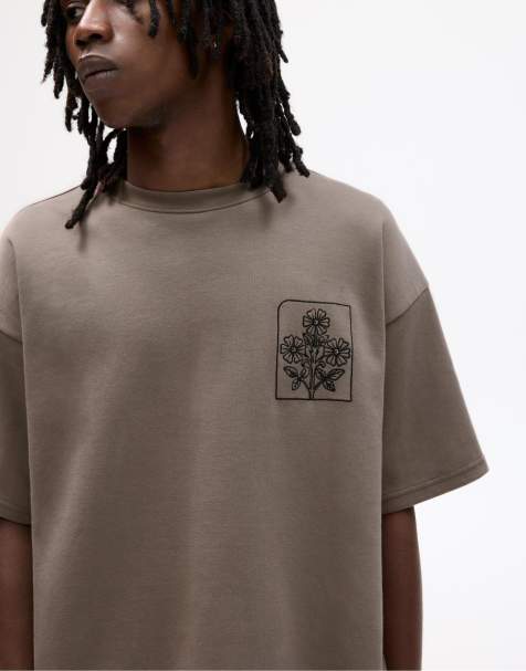 Pull&Bear - Kortærmet lysebrun sweatshirt med interlock-syninger - view 1