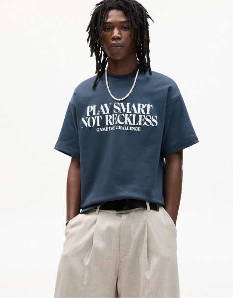 Pull&Bear - Kortærmet marineblå sweatshirt med brodering - view 1