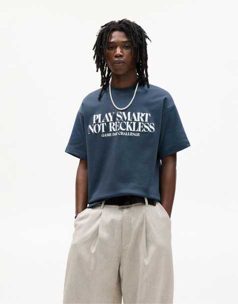 Pull&Bear - Kortærmet marineblå sweatshirt med brodering - view 1