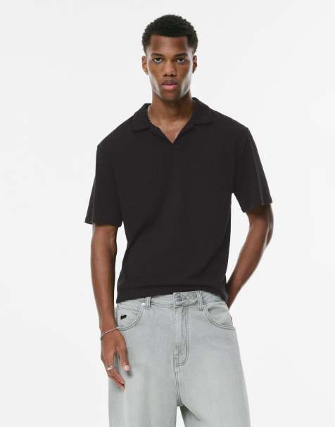 Pull&Bear - Kortærmet og strikket sort poloskjorte - view 1