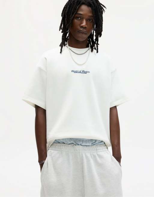 Pull&Bear - Kortærmet råhvid sweatshirt med brodering