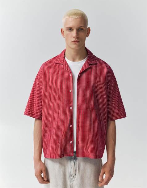 Pull&Bear - Kortærmet skjorte i rødt tern - view 1