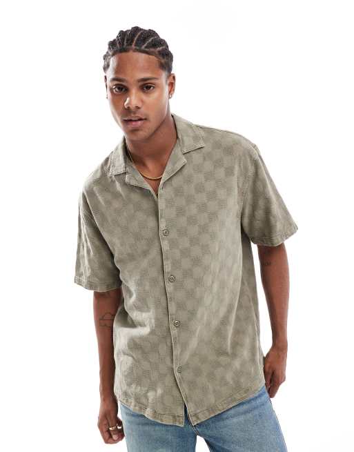 Pull&Bear – Koszula khaki w kratę