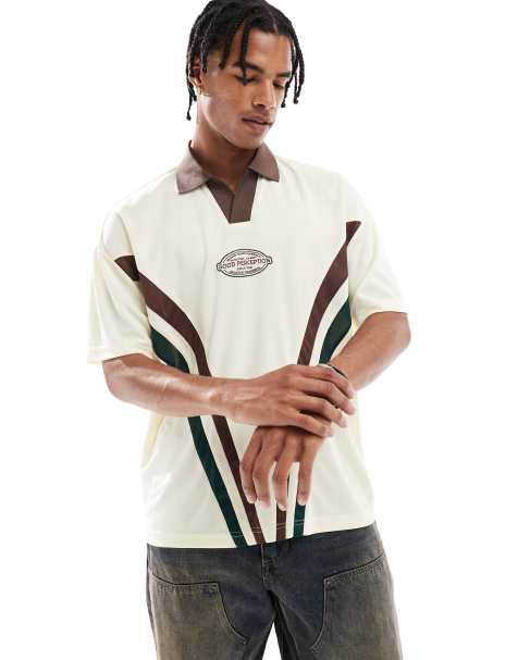 Pull&Bear retro sport polo in ecru